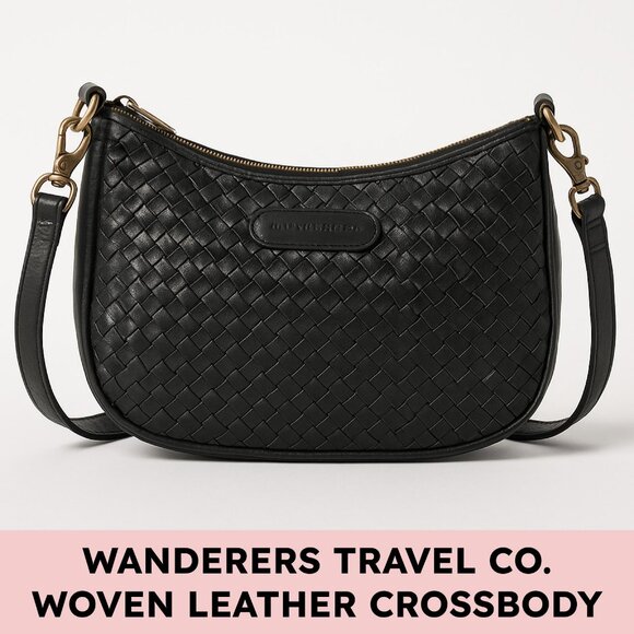 Wanderers Travel Co Handbags - Wanderers Woven Leather Crossbody Purse Quiet Luxury Minimalist Black